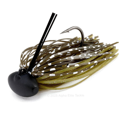 Fishing lure with a black and brown body on a white background