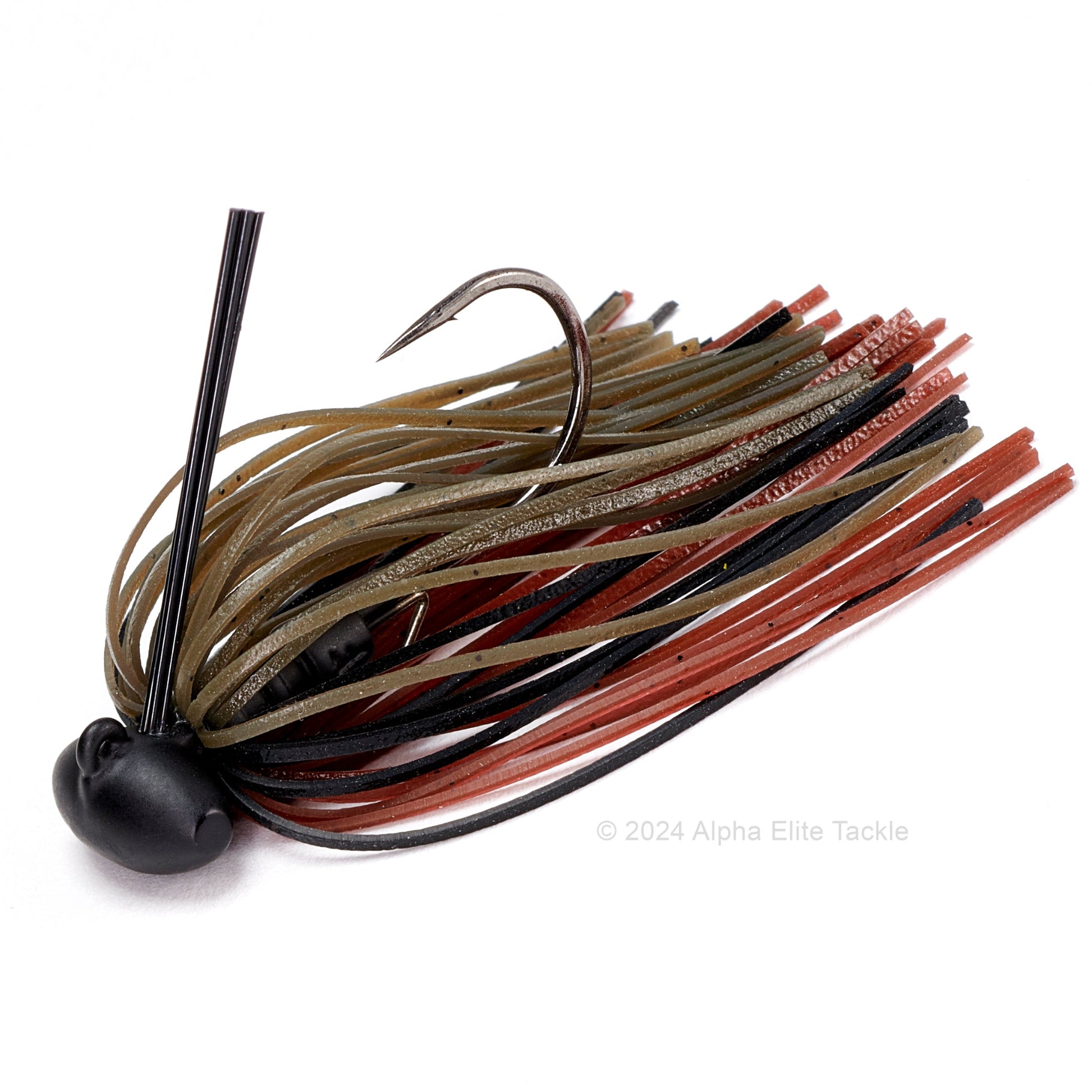 Close up of one Evergreen Tungsten Blow Football Jig in the color Kozari on a white background.