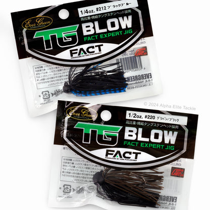 Close up of two packages of the Evergreen Tungsten Blow Football Jig on a white background.