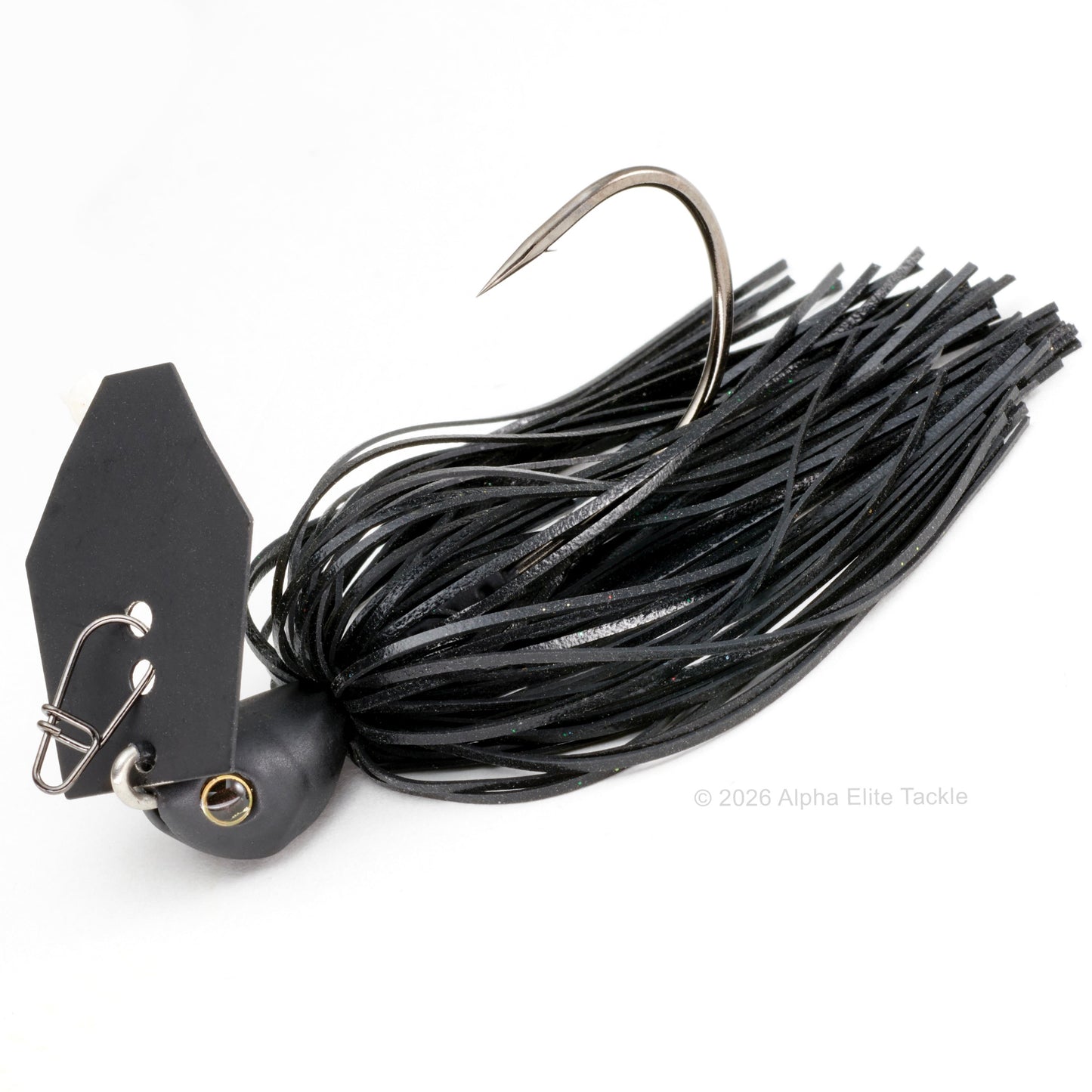 Close up of the evergreen tungsten jack hammer bladed jig in the color Matte Black on a white background.