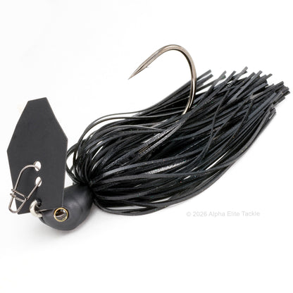 Close up of the evergreen tungsten jack hammer bladed jig in the color Matte Black on a white background.