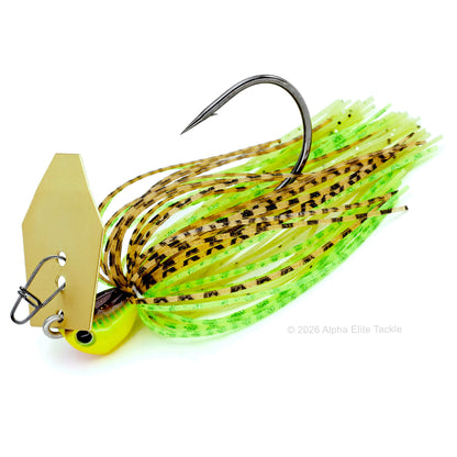 Evergreen jack hammer bladed jig with gold blade and chartreuse skirt