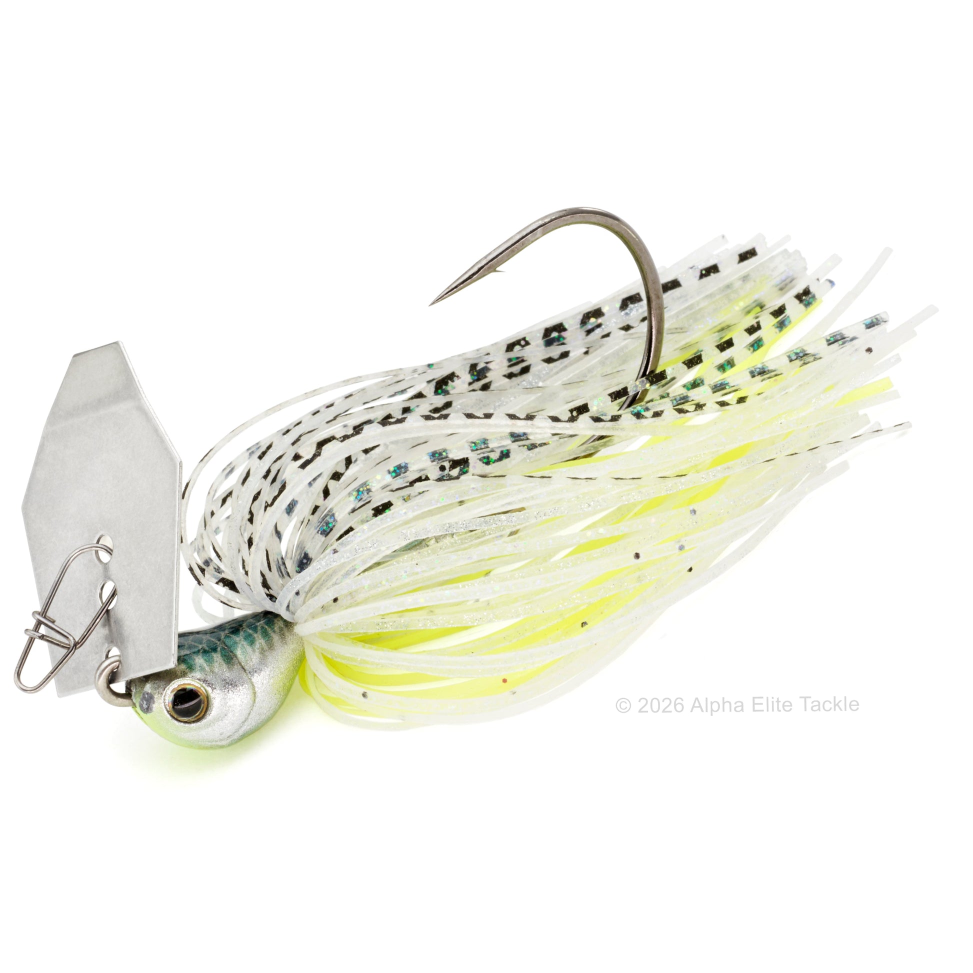 Close up of the evergreen tungsten jack hammer bladed jig in the color berry chart on a white background.