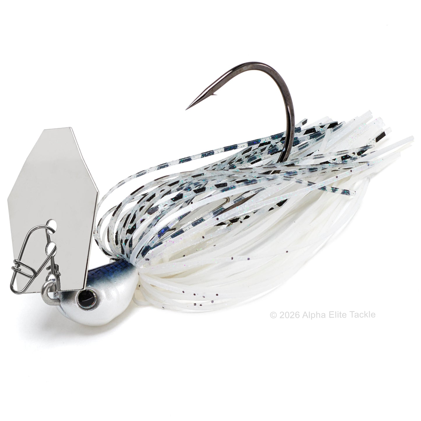 Close up of the evergreen tungsten jack hammer bladed jig in the color super white on a white background.