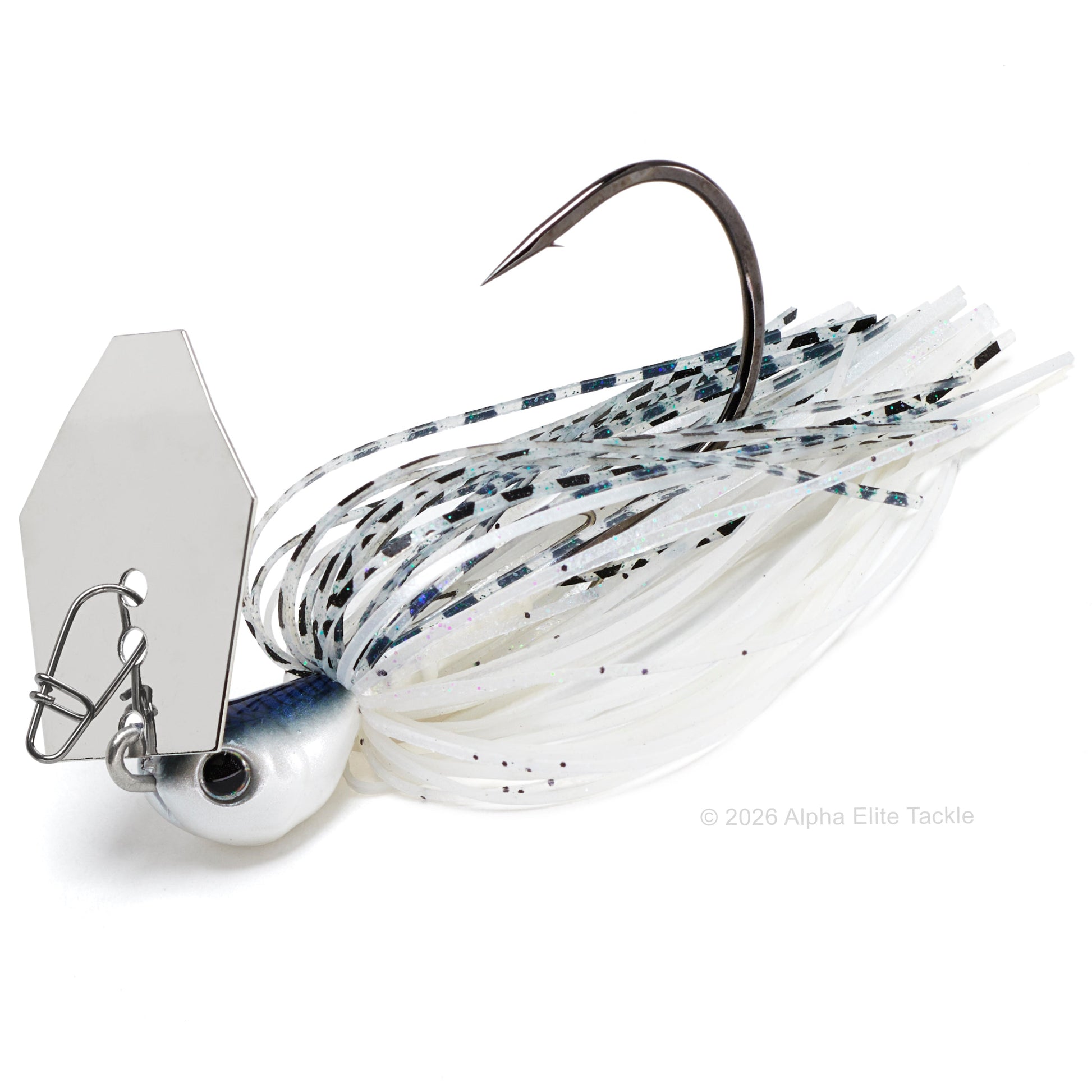 Close up of the evergreen tungsten jack hammer bladed jig in the color super white on a white background.
