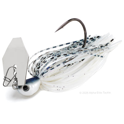 Close up of the evergreen tungsten jack hammer bladed jig in the color super white on a white background.