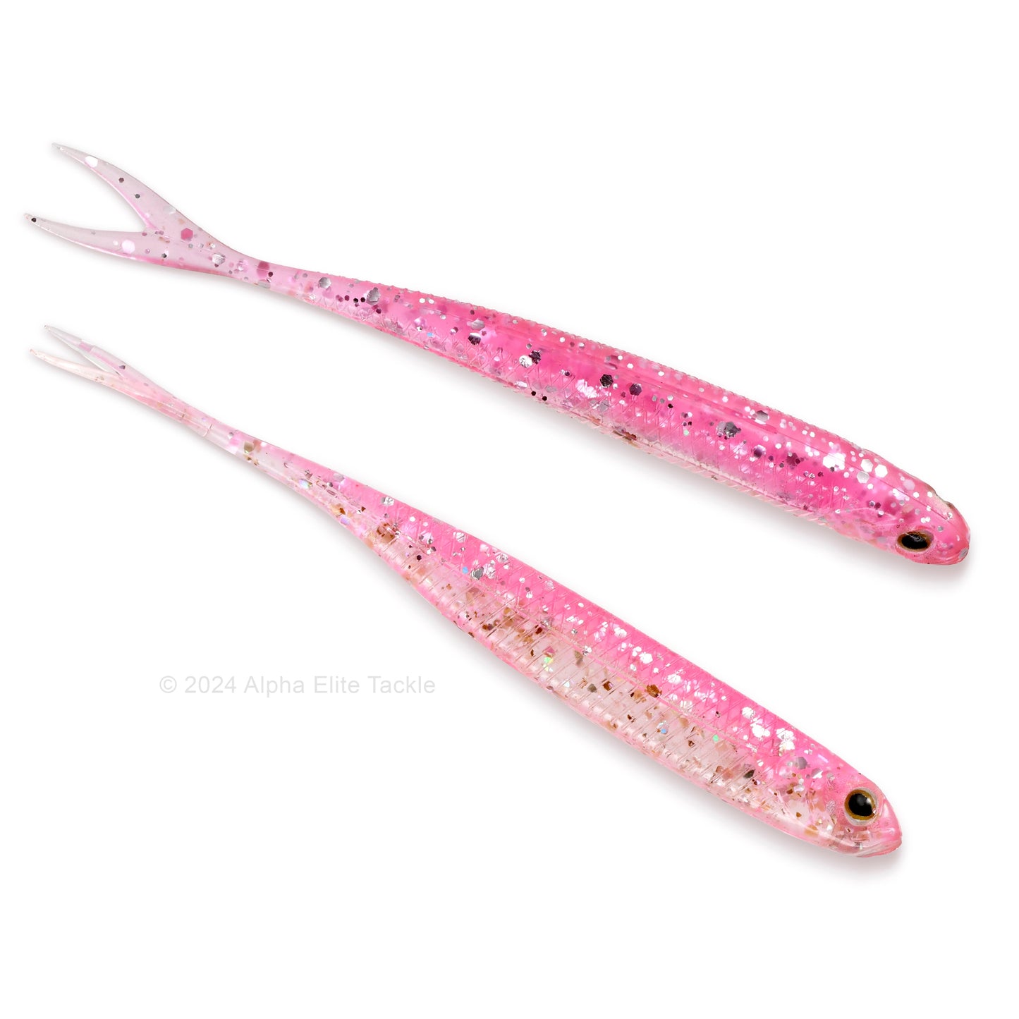 Close up of the Fish Arrow Flash J Split Abalone Strolling Minnow in the color Sight Pink on a white background.
