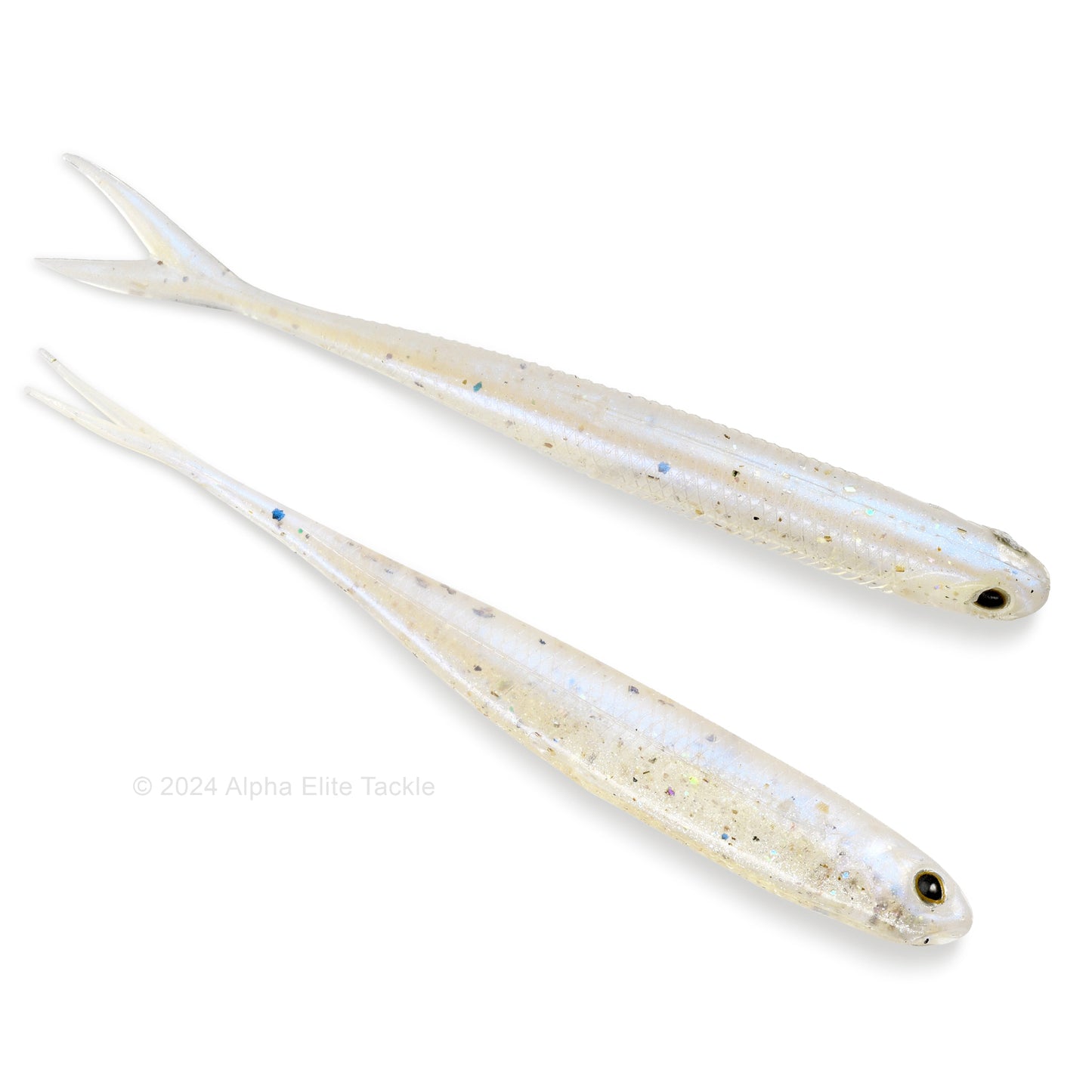 Close up of the Fish Arrow Flash J Split Abalone Strolling Minnow in the color Shirauo  on a white background.