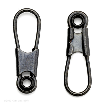 Two metal swivels on a white background