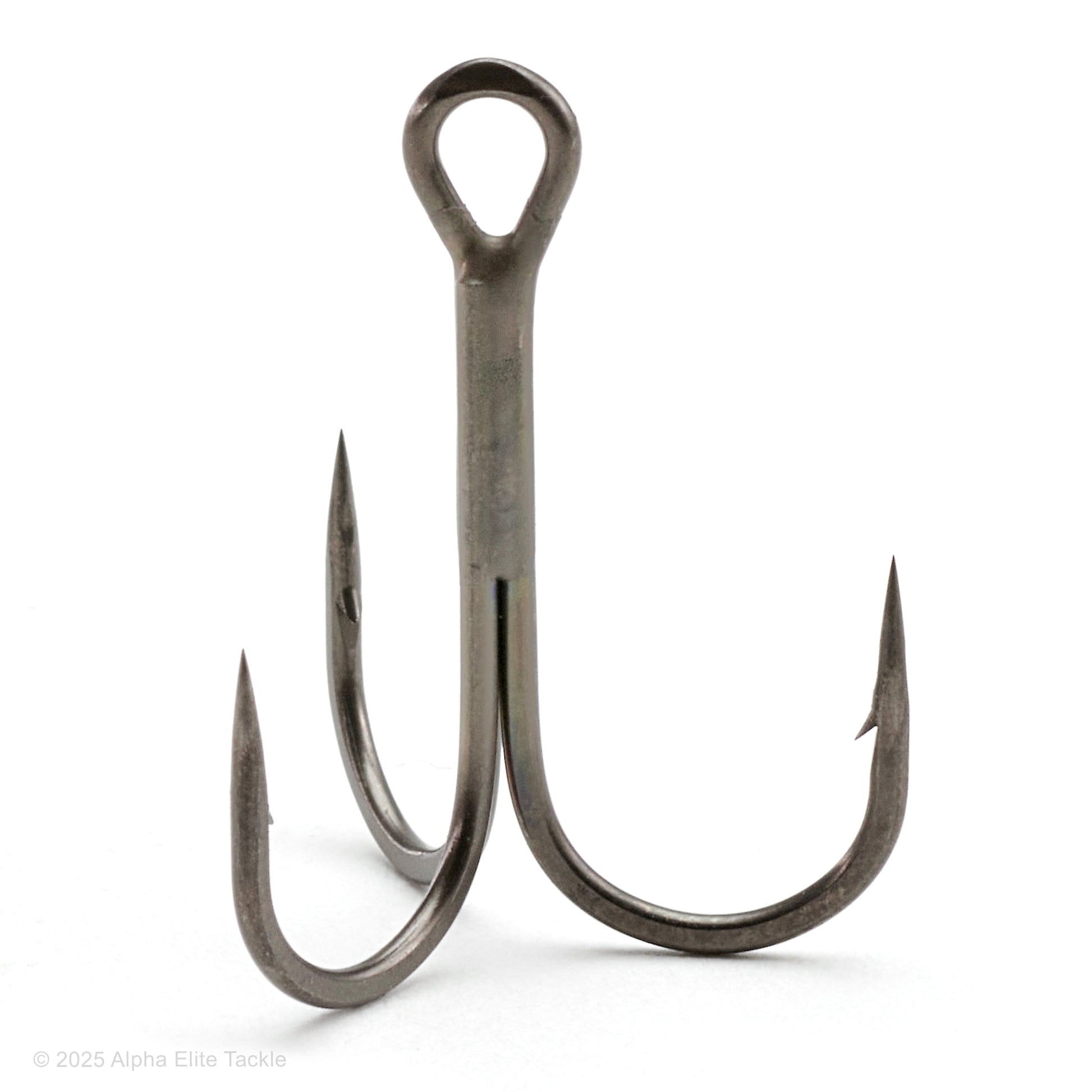 Close up of the Gamakatsu RB-M Treble Hook out of the package on a white background