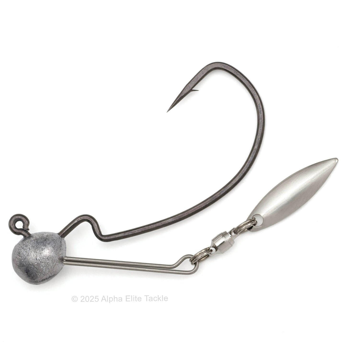close up of a single geecrack corn head stealth blade strolling hook on a white background