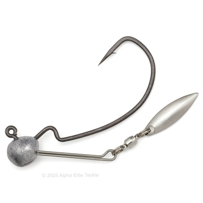 close up of a single geecrack corn head stealth blade strolling hook on a white background