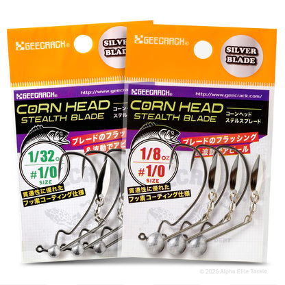 Two packages of GEECRACK Corn Head Stealth Blade underspin strolling hook on a white background