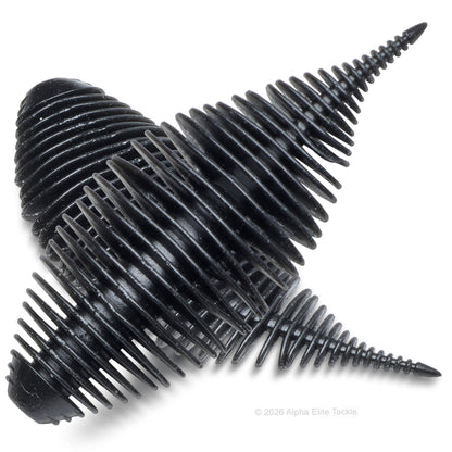 Soft plastic gill bait in the color Solid Black of the GreeCrack Bellows Gill