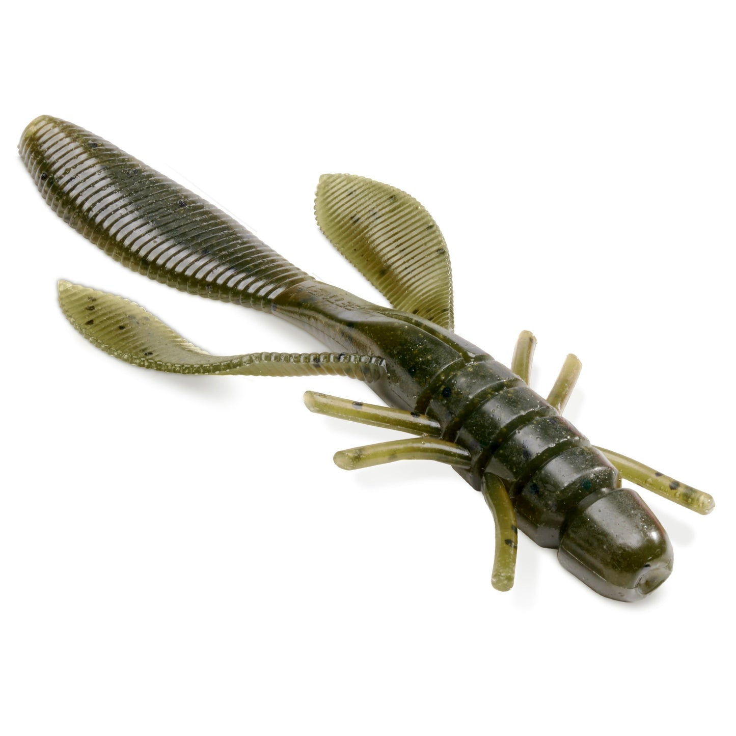 Close Up of the soft plastic Getnet Cultiva Juster Hog creature bait in the color Watermelon Seed on a white background.