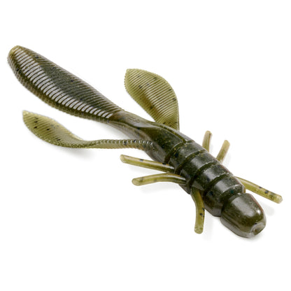 Close Up of the soft plastic Getnet Cultiva Juster Hog creature bait in the color Watermelon Seed on a white background.