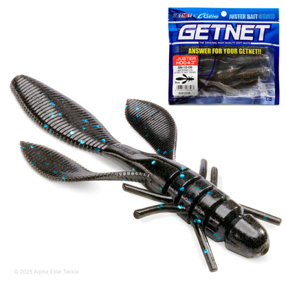 Close Up of the soft plastic Getnet Cultiva Juster Hog creature bait and package on a white background.