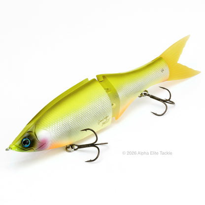A yellow and silver fish-shaped Glide Bait with two treble hooks, shown on a white background.