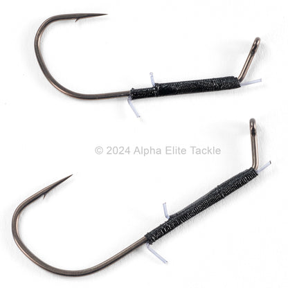 Close up of two Hayabusa D-Striker Type Hover strolling hooks on a white background