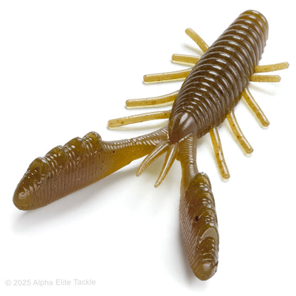 Close up of the HideUp Stagger Craw in the color dark olive on a white background