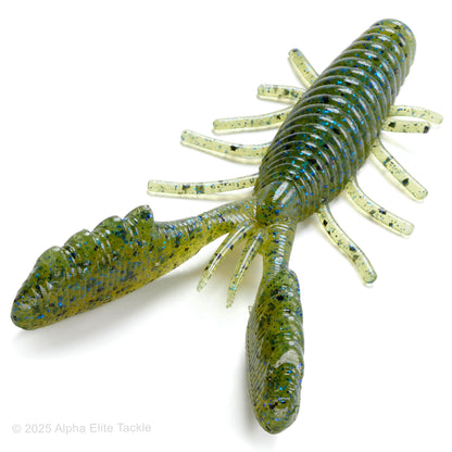 Close up of the HideUp Stagger Craw in the color green light gill on a white background