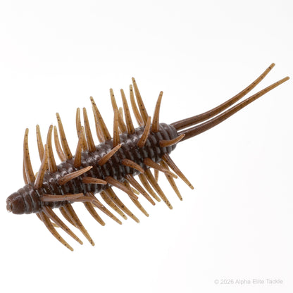 Single Hideup Coike Shrimp creature bait in the color Green Pumpkin on a white background