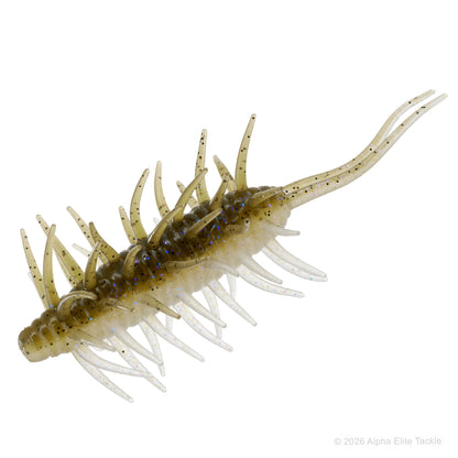 Single Hideup Coike Shrimp creature bait in the color Natural Green Blue on a white background