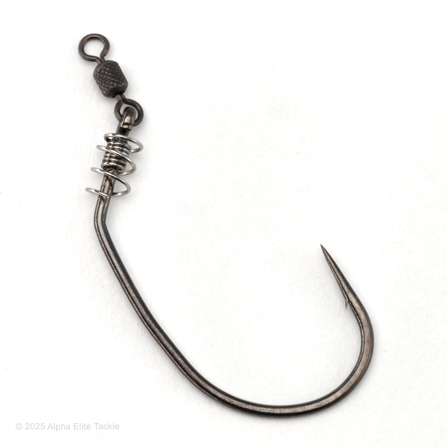 Fishing hook with wire and swivel on a white background