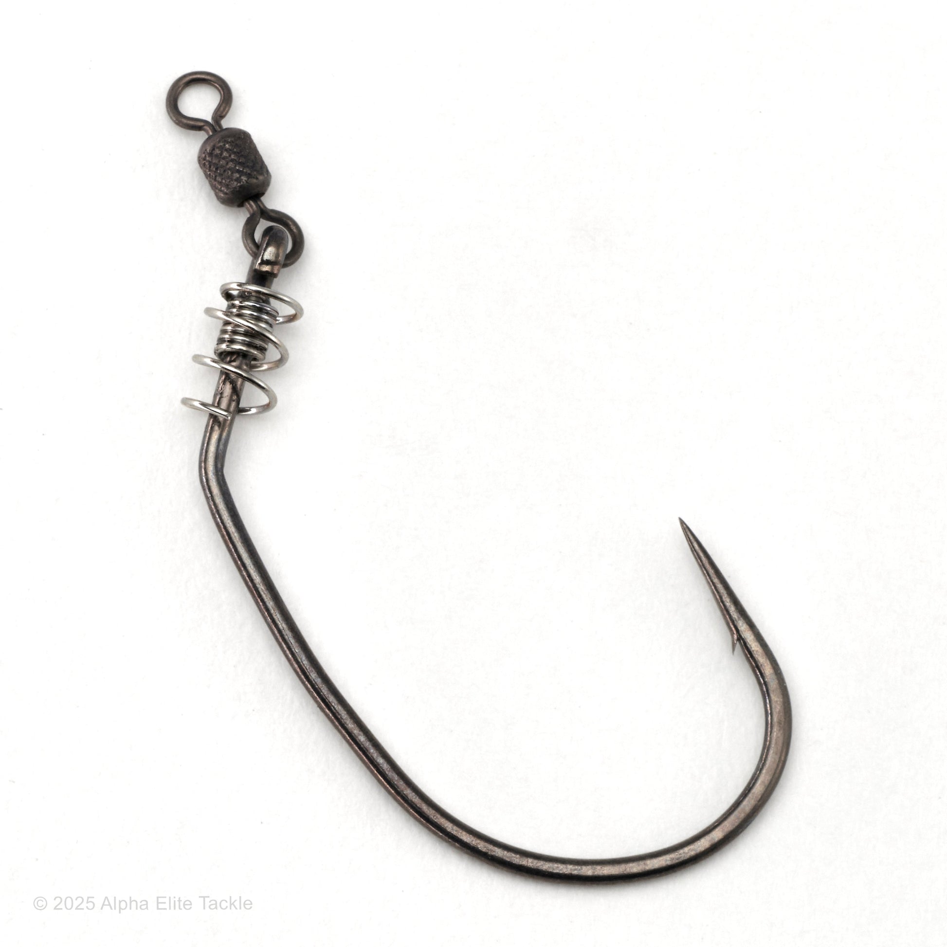 Fishing hook with wire and swivel on a white background
