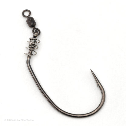 Fishing hook with wire and swivel on a white background