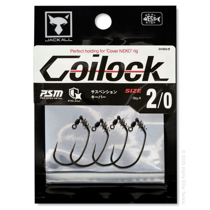 close up of the packaging of the jackall Coilock Neko hook on a white background