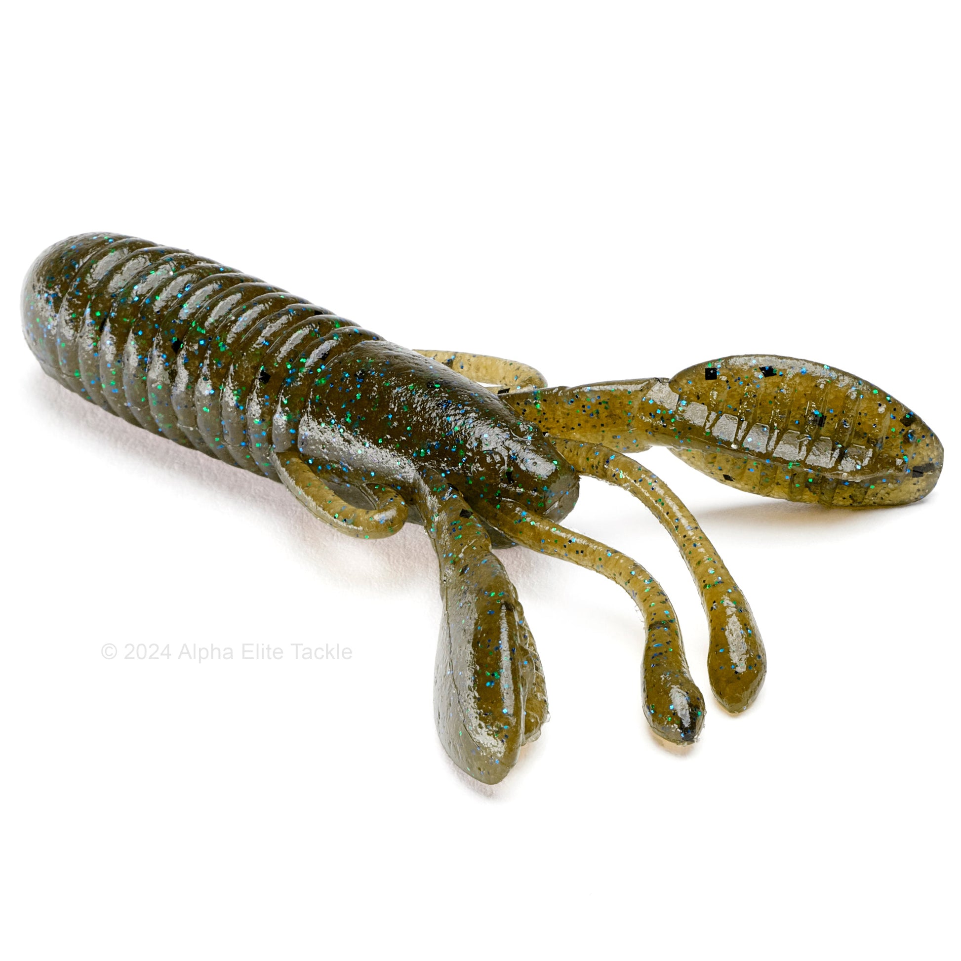 Close up of the Jackall Cover Craw in the color Green Pumpkin Goby on a white background