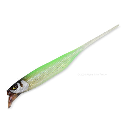 Close up of the Jackall Drift Fry 3.0 Strolling Minnows in the color Sight Chartreuse Fry on white background