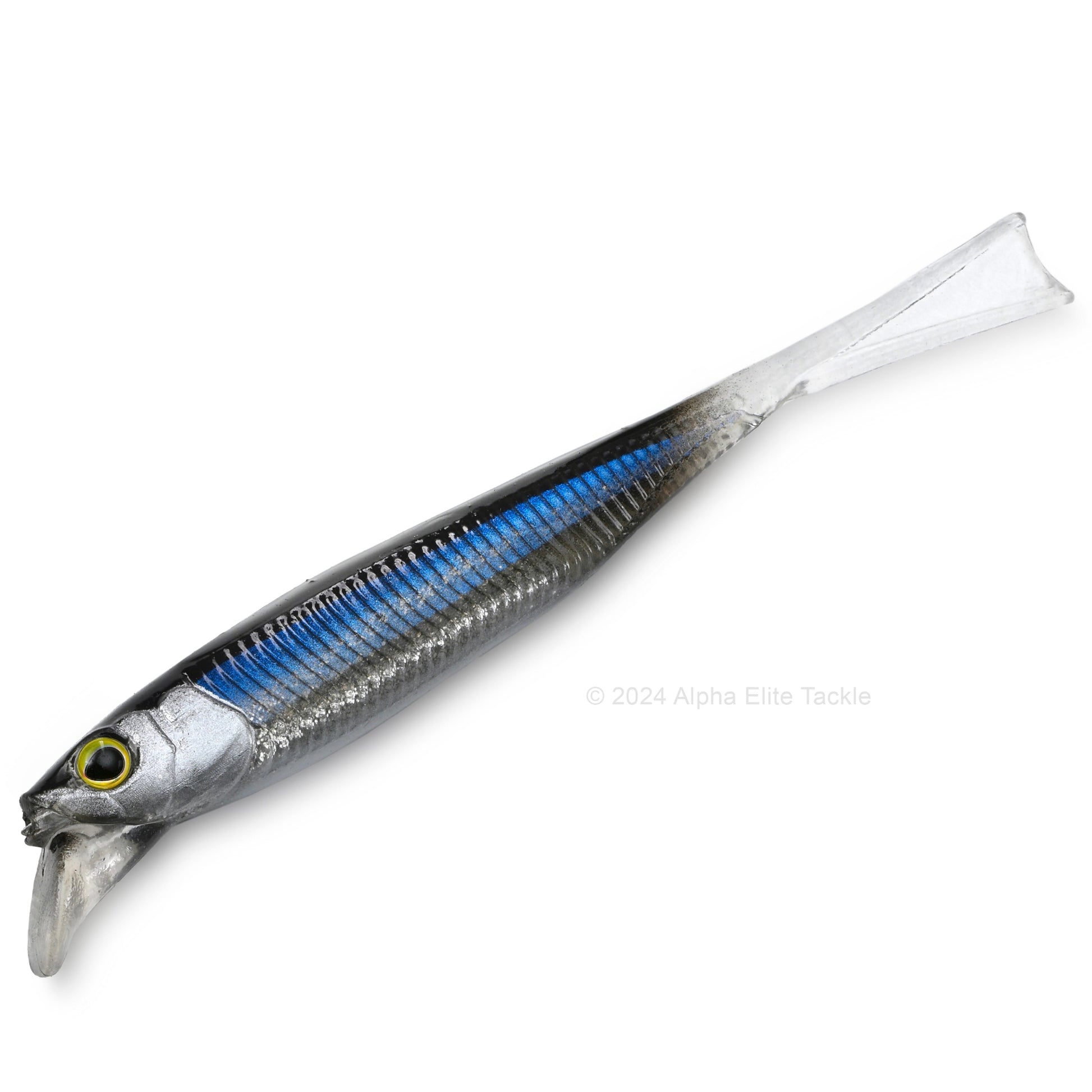 Close up of the Jackall Drift Fry 4.0 Strolling Minnows in the color Flashing Bait on white background