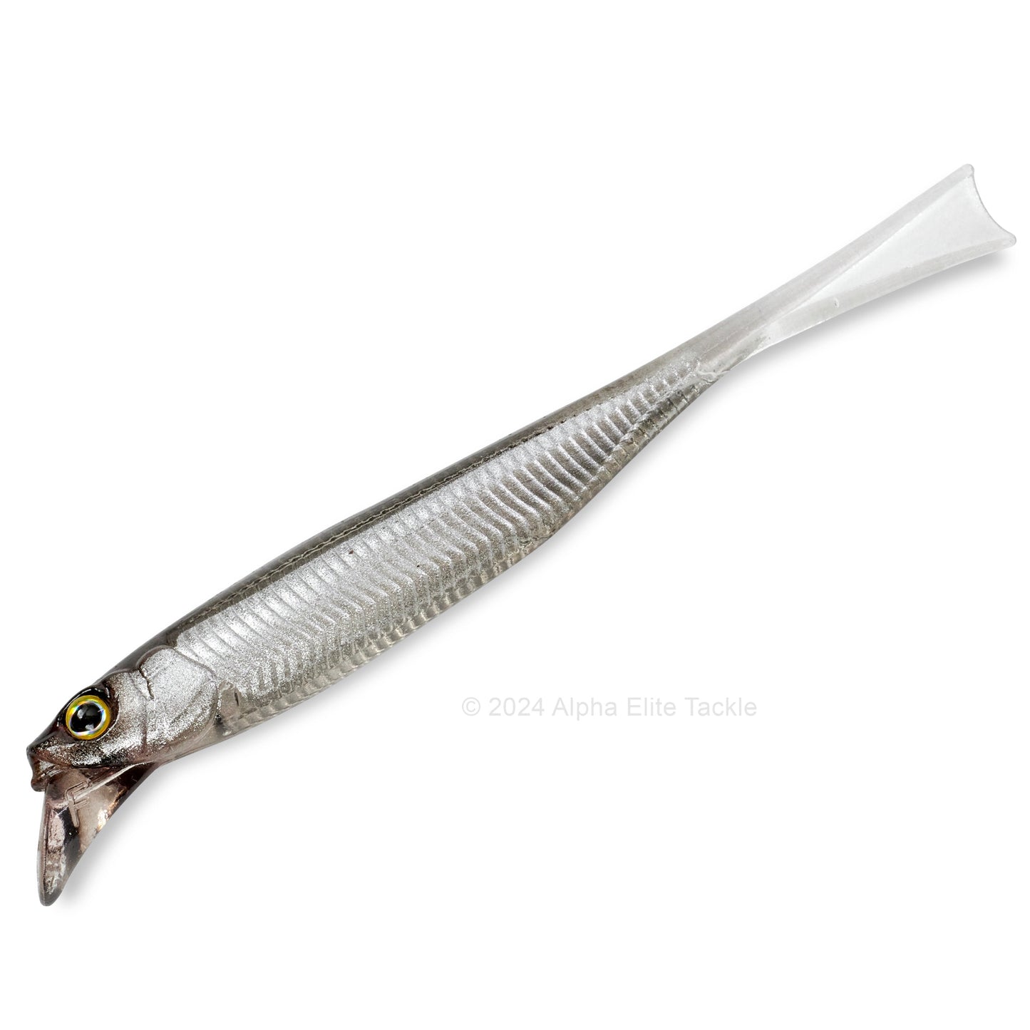 Close up of the Jackall Drift Fry 4.0 Strolling Minnows in the color Silver Powder Shad on white background