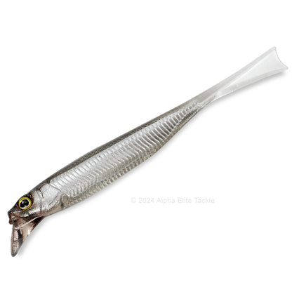 Close up of the Jackall Drift Fry 4.0 Strolling Minnows in the color Silver Powder Shad on white background