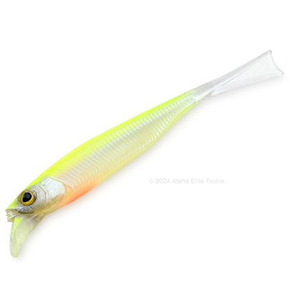 Close up of the Jackall Drift Fry 4.0 Strolling Minnows in the color Yellow Chartreuse Fry on white background