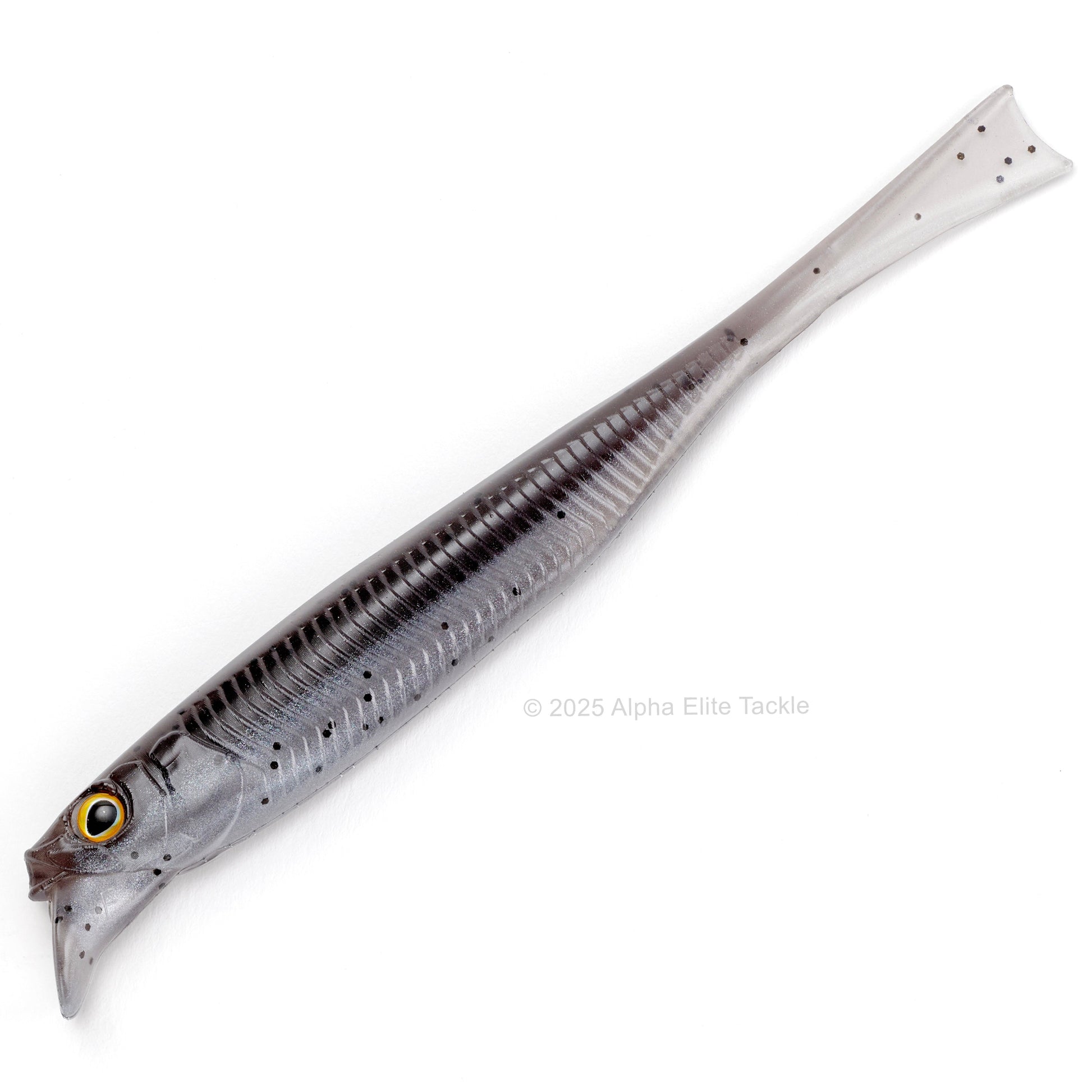 Close up of the Jackall Drift Fry 5.2 Strolling Minnows in the color Smoke Shad on white background