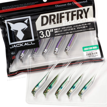 Two packages of the Jackall Drift Fry 3.0 Elastomer Strolling Minnows on white background