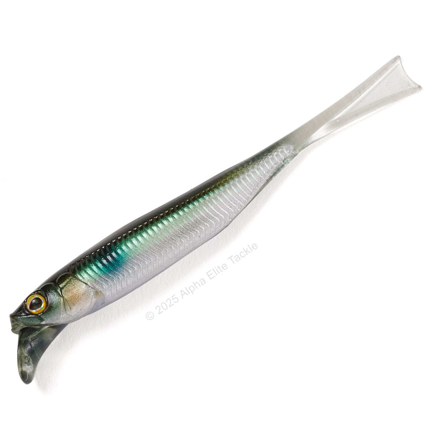 Close up of the Jackall Drift Fry 4.0 Elastomer Strolling Minnows in the color Inakko Pearl on white background