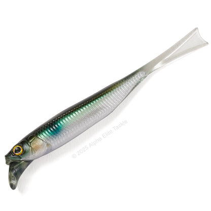 Close up of the Jackall Drift Fry 4.0 Elastomer Strolling Minnows in the color Inakko Pearl on white background