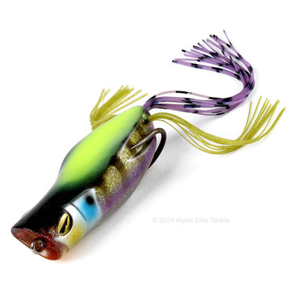 Close up of the Jackall Gavacho Hollow Body Frog in the color Chart Strike Gill on white background