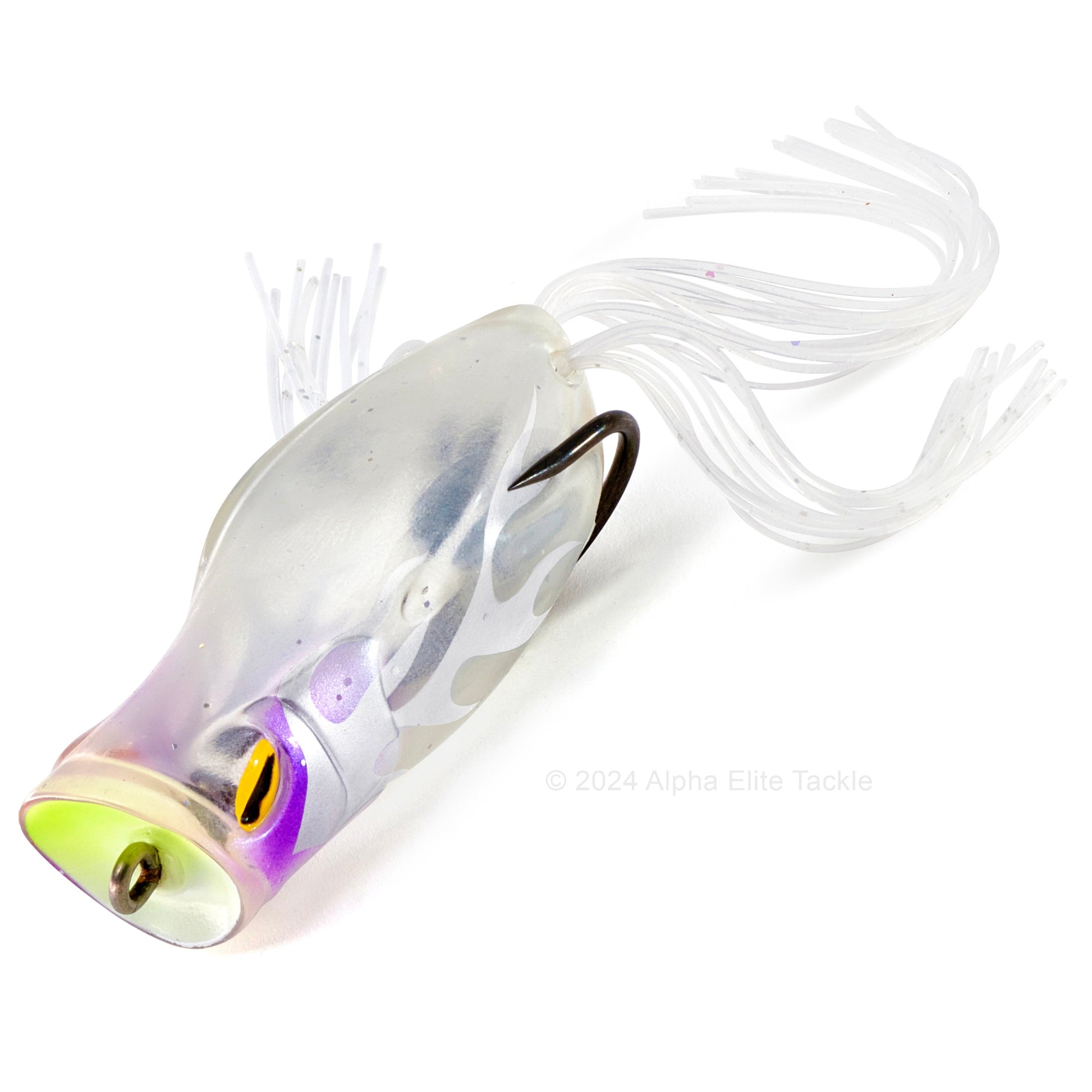 Close up of the Jackall Gavacho Hollow Body Frog in the color Fire Clear on white background