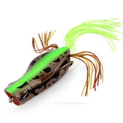Close up of the Jackall Gavacho Hollow Body Frog in the color Maruhata Vigi Brown on white background
