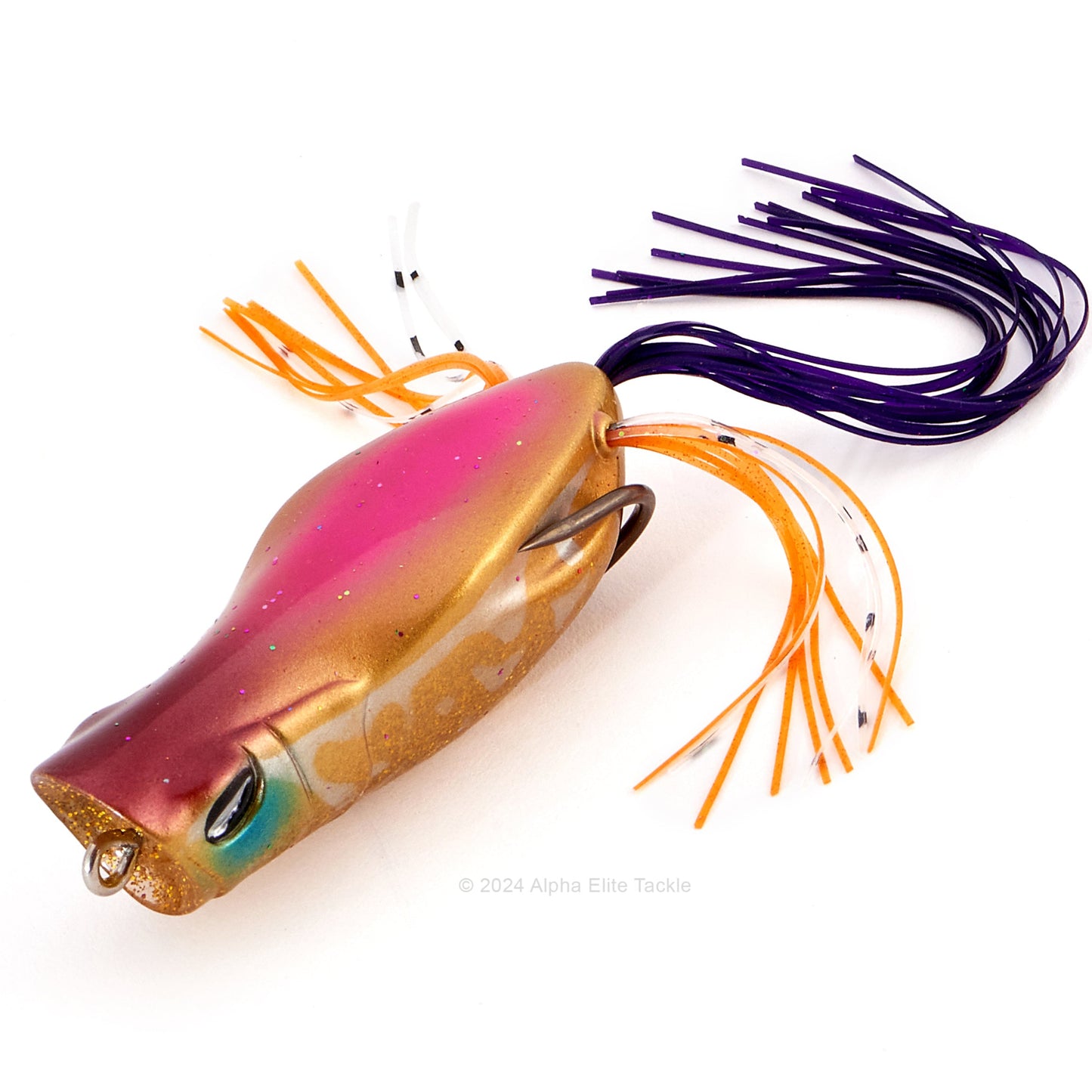 Close up of the Jackall Gavacho Hollow Body Frog in the color Vigi Gold on white background