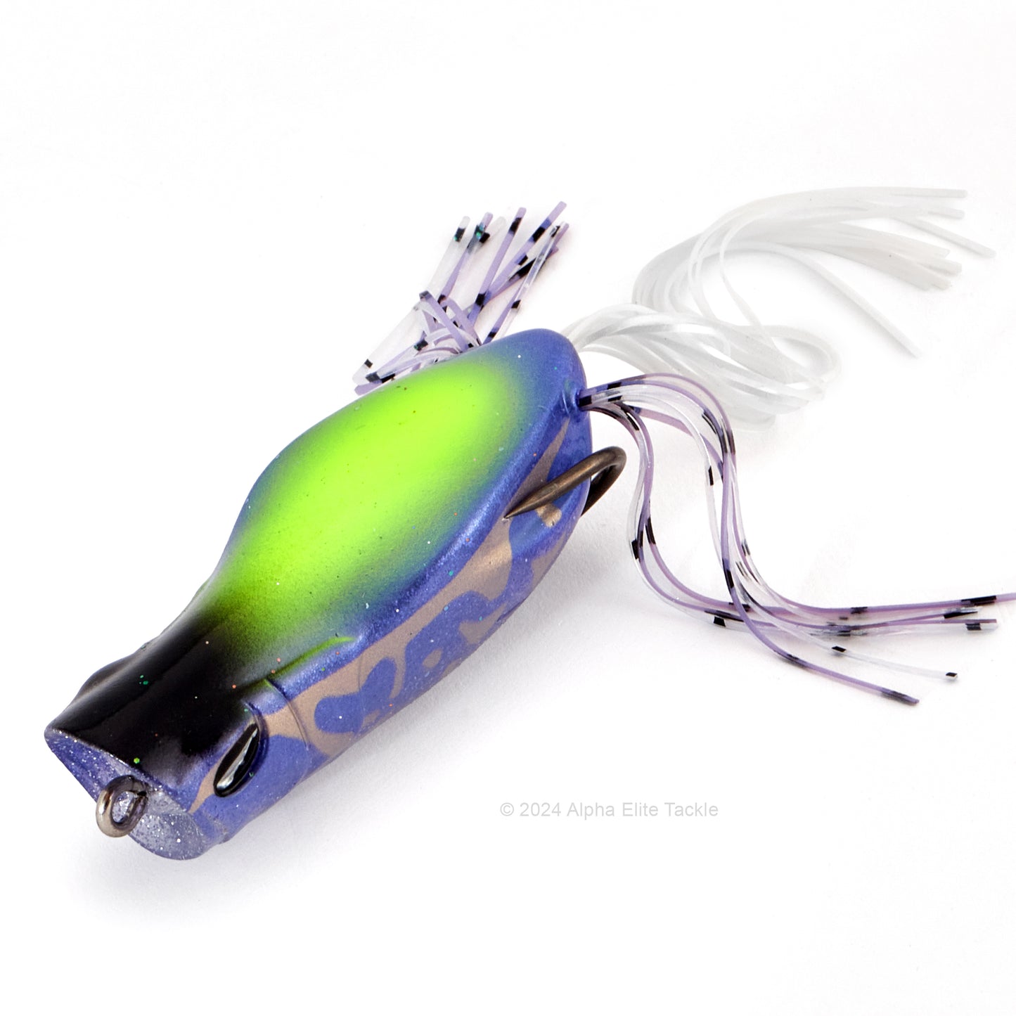Close up of the Jackall Gavacho Hollow Body Frog in the color Vigi Silver on white background