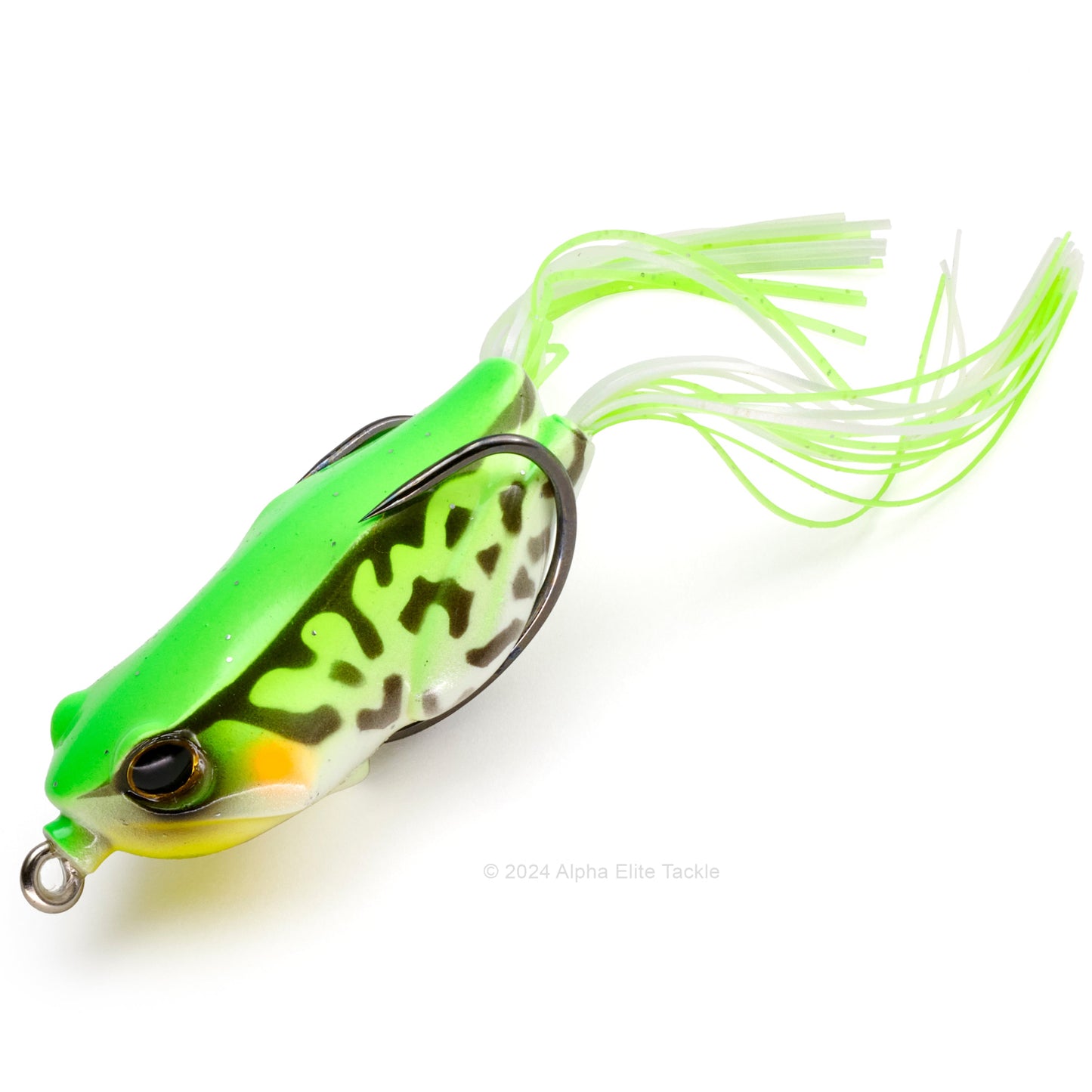 Close up of the Jackall Kaera Hollow Body Frog in the color Green Frog on white background