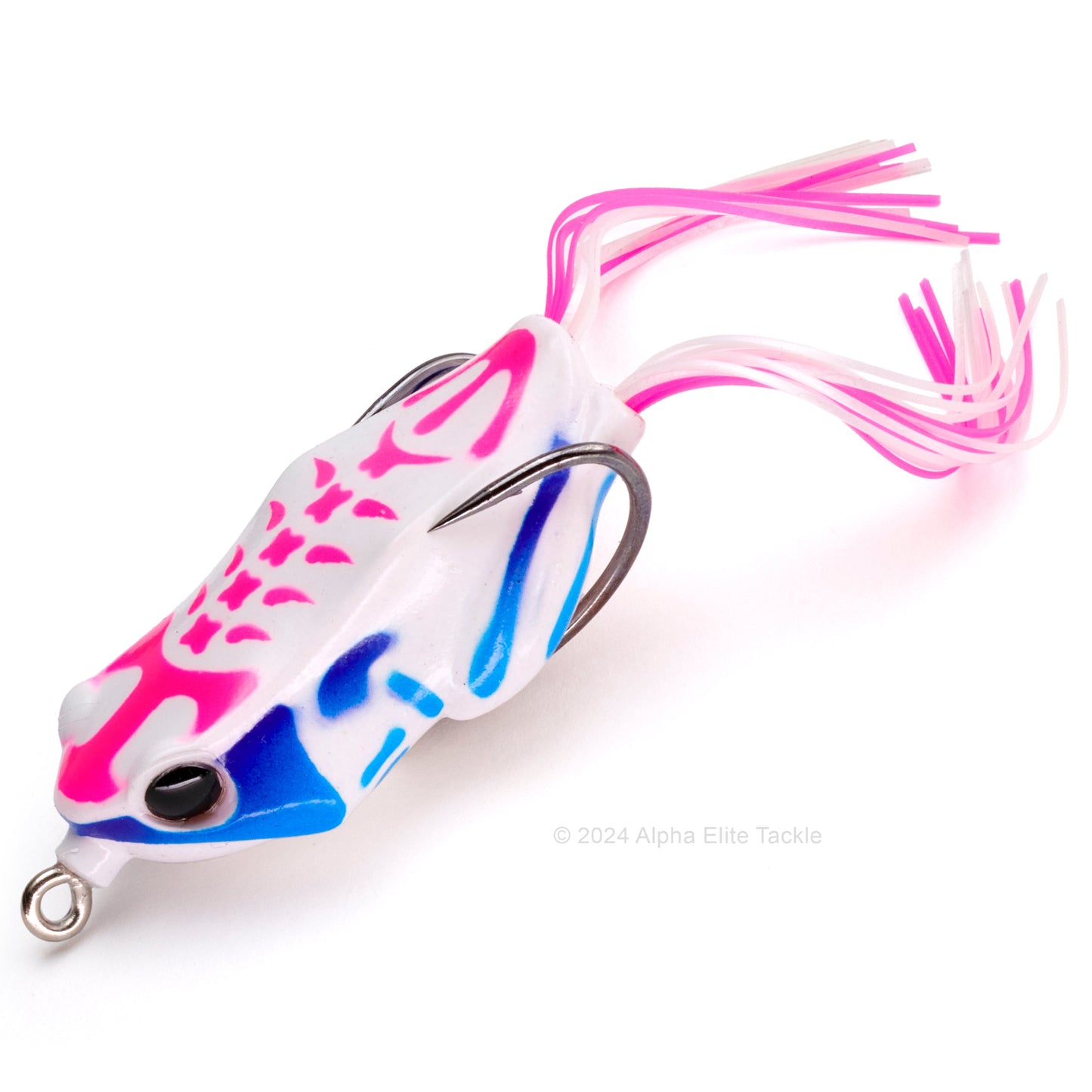 Close up of the Jackall Kaera Hollow Body Frog in the color PW Frog Bone on white background