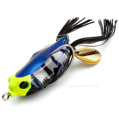 Close up of the Jackall Kaera S2 Beat Hollow Body Frog in the color Blackbird on white background