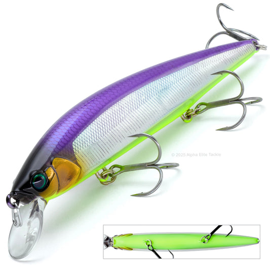 Jackall Rerange 110SP Suspending Jerkbait in the color Babataku Flashing laser on a white background